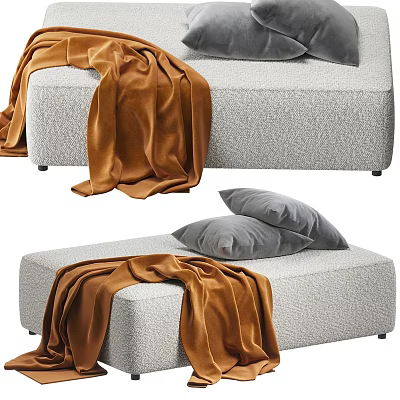 Cozy Gray Sectional Sofa With Orange Blanket And Soft Gray Pillows 3d model