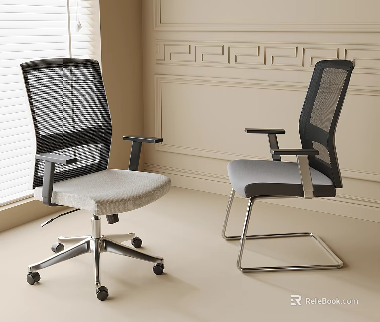 Modern Office Chair With Mesh Back Gray Seat Swivel And Fixed Base Design 3d model 