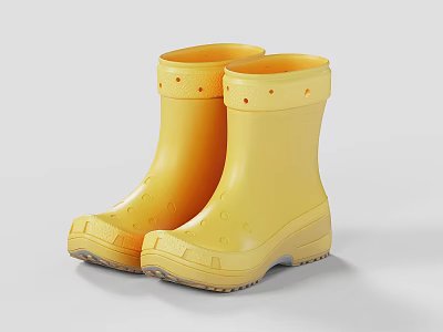 Yellow Kids Rain Boots With Polka Dot Design And Non Slip Rubber Soles 3d model