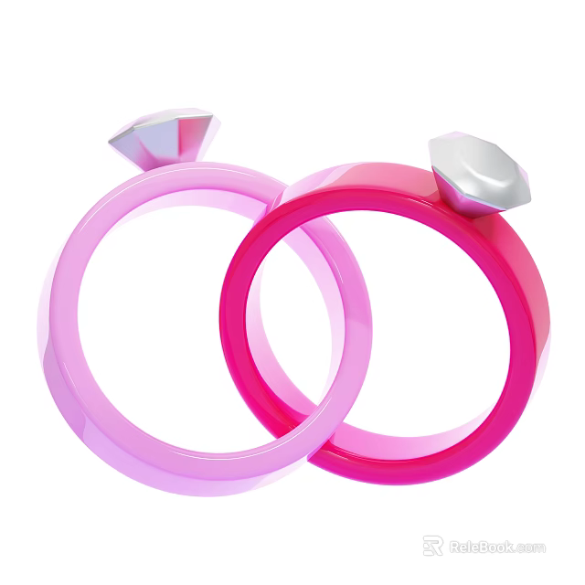 Shiny Pink And Red Rings With Diamond Shaped Top Decorative Design 3d model 