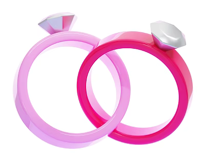 Shiny Pink And Red Rings With Diamond Shaped Top Decorative Design 3d model