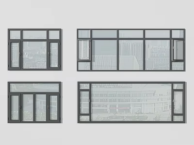 Various Styles of Floor to Ceiling Windows with Black Frames and Clear Glass Panels 3d model
