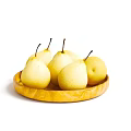 Ceramic Serving Dish With Fresh Yellow Pears Displayed On White Background