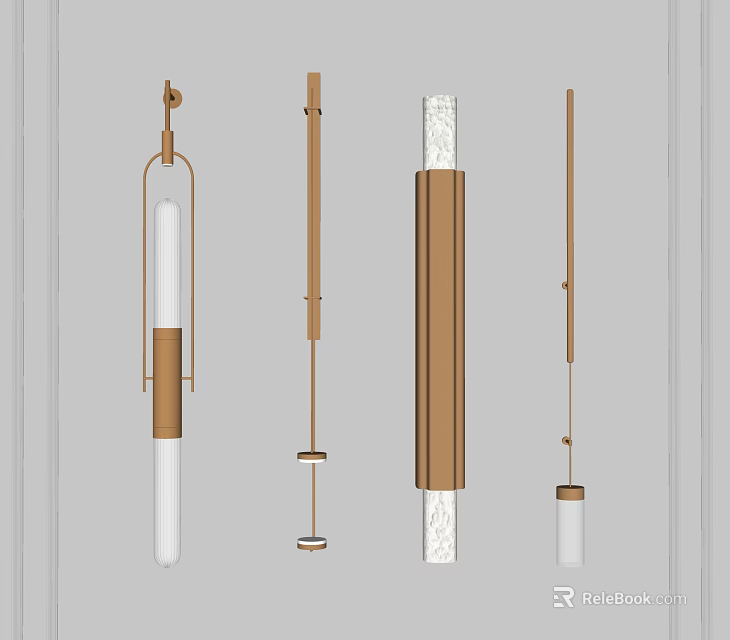 Modern Wall Sconces With Sleek Brass Frames And Cylindrical White Shades 3d model