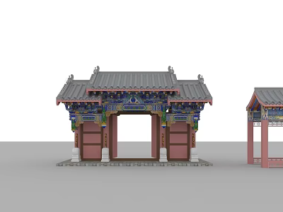 Ancient Chinese Architecture Traditional Gateway With Gray Tiled Roof And Colorful Painted Beams 3d model