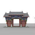 Ancient Chinese Architecture Traditional Gateway With Gray Tiled Roof And Colorful Painted Beams