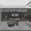 Modern Light Luxury Living And Dining Room With Marble Floor And Comfortable Large Sofa Sets