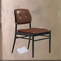 Brown Leather Dining Chair With Button Tufted Backrest And Black Frame