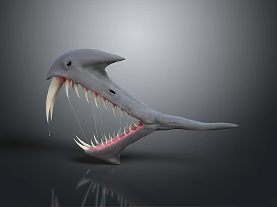 Reptile with Gray Skin Sharp Teeth and Open Mouth Showing Fangs 3d model