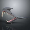Reptile with Gray Skin Sharp Teeth and Open Mouth Showing Fangs