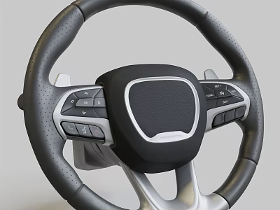 Modern Car Steering Wheel With Leather Grip Silver Accents And Control Buttons 3d model