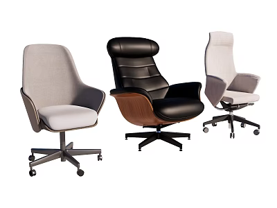 Three Modern Office Chairs With Fabric Leather Upholstery And Ergonomic Designs 3d model