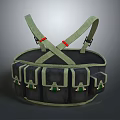Durable Circular Tool Bag With Green Crossed Straps And Multiple Pockets 3d model