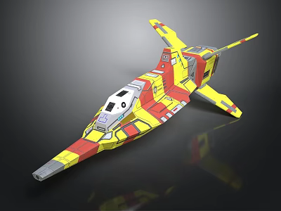 Sci Fi Spaceship Model With Yellow Red And Gray Streamlined Futuristic Design 3d model