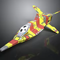 Sci Fi Spaceship Model With Yellow Red And Gray Streamlined Futuristic Design