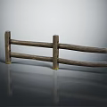 Wooden Fence with Two Horizontal Rails Two Vertical Posts Yellow Base on Reflective Gray Surface 3d model