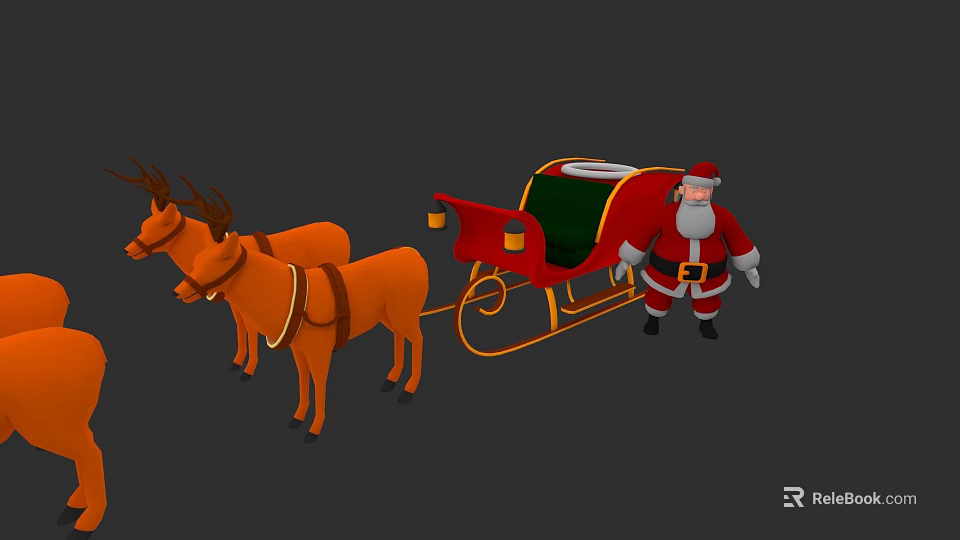 Festive Christmas Scene With Santa Claus Reindeer And Red Sleigh 3d model 