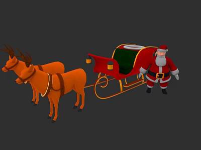 Festive Christmas Scene With Santa Claus Reindeer And Red Sleigh 3d model