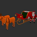 Festive Christmas Scene With Santa Claus Reindeer And Red Sleigh