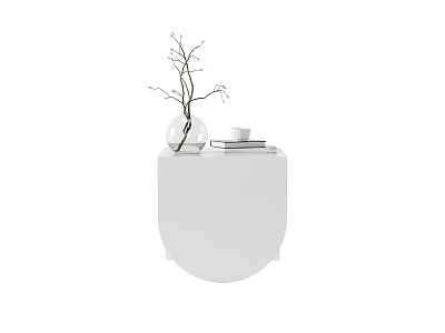 White Modern Bedside Table with Transparent Vase Branch Stack of Books and Cup 3d model