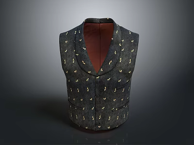 Elegant Dark Colored Vest With Light Patterned Design And Front Pocket Details 3d model