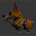 Playful Mechanical Corgi Dog With Big Blue Eyes Orange Fur And Robot Parts