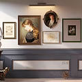 Framed Wall Art Collection With Portrait Map And Various Frames On Wainscoting Interior Wall 3d model