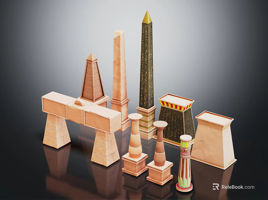 Ancient Architectural Models Featuring Obelisks Pyramids And Various Stone Like Structures 3d model 
