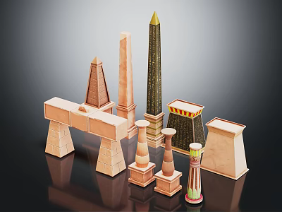 Ancient Architectural Models Featuring Obelisks Pyramids And Various Stone Like Structures 3d model