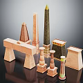 Ancient Architectural Models Featuring Obelisks Pyramids And Various Stone Like Structures