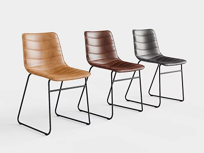 Modern Light Brown Dark Brown Gray Leisure Chairs With Striped Back And Black Metal Legs 3d model
