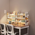 Modern Home Office Shelving Unit With Books Storage Boxes Desk Lamp And Stationery