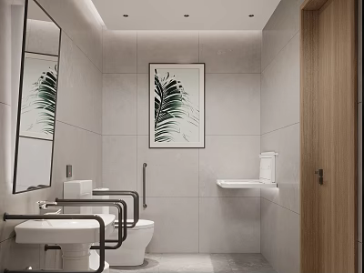 Modern Public Restroom With Sink Toilet Accessible Rails And Art 3d model