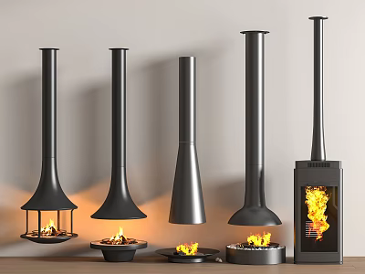 Modern Black Fireplaces With Flames In Various Stylish Design Structures 3d model