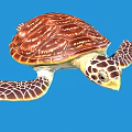 Swimming Brown Patterned Sea Turtle With White Flippers On Blue Background 3d model