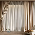 Beige Thick Curtains Paired With White Sheer Layers For Cozy Interior Atmosphere
