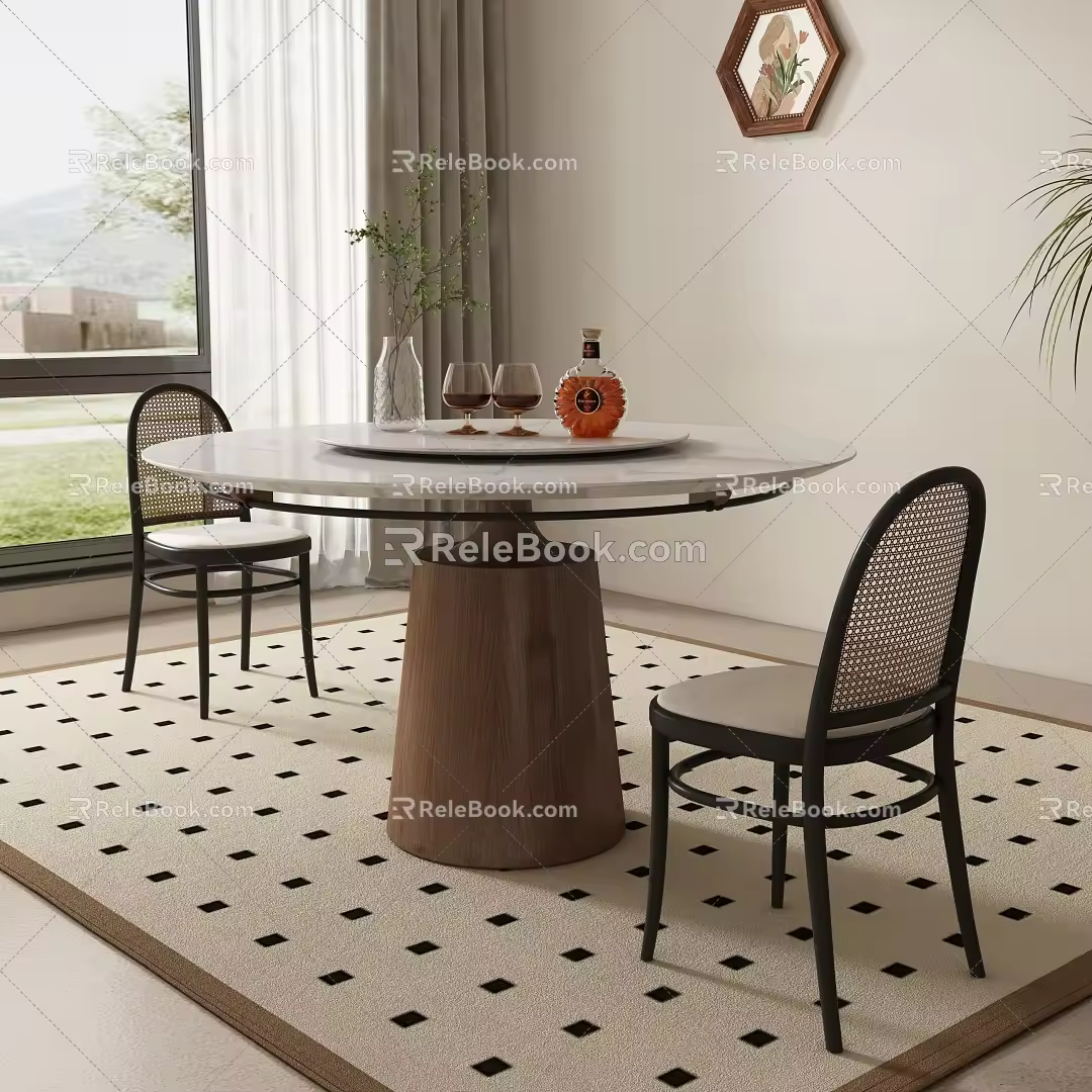 Middle Ancient Round Dining Table and Chair 3d model