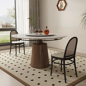 Middle Ancient Round Dining Table and Chair 3d model