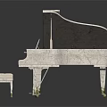 White Grand Piano With Matching Stool For Musical Performances And Practice
