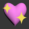 3D Shiny Pink Heart With Yellow Stars On Dark Background