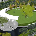 Modern High Rise Residential Landscape With Entrance Area Glass Screen Circular Fountain And Greenery