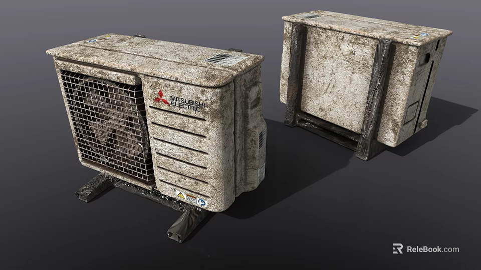 Mitsubishi Heavy Industries Air Conditioning Fan Units With Worn Exterior Metal Structure And Ventilation Grilles 3d model 
