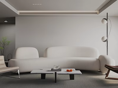 Minimalist Living Room Interior Design With White Sofa Coffee Table Floor Lamp And Green Plant 3d model