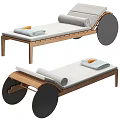 Modern Wooden Frame Lounge Chair With Gray Cushion And Folded Towel