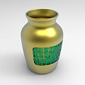 Decorative Ornament Set Featuring Golden Vase With Green Geometric Pattern