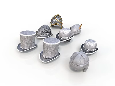 Medieval Silver Metal Helmets Collection With Various Designs And Decorative Styles 3d model