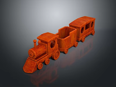 Vintage Style Handcrafted Wooden Toy Train With Engine And Carriages For Kids 3d model