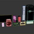 Modern Home Electronic Appliances Collection With Refrigerator Microwave Speakers And Chargers