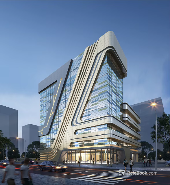 Modern Office Building With Sleek Architectural Design And Glass Curtain Walls 3d model 