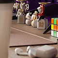 Elegant Modern Decorative Ornament Set With Cat Figurines Fortune Blocks Colorful Rubik's Cube